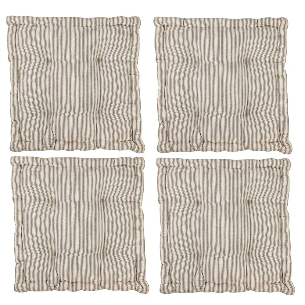 Dibor Set of 4 Giant Grey Striped Indoor Dining Chair Seat Pad Cushions L50cm x W50cm