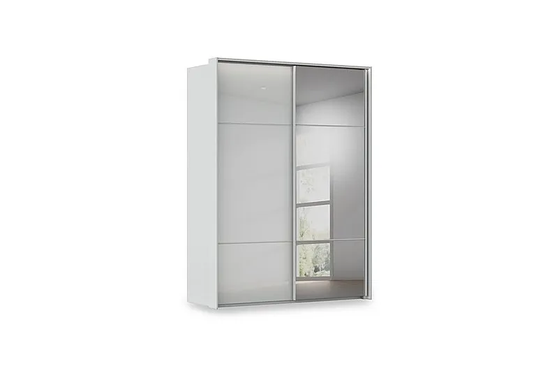 Haven 170cm 2 Door Slider Wardrobe with 1 Glass Door, 1 Mirror Door and Lights