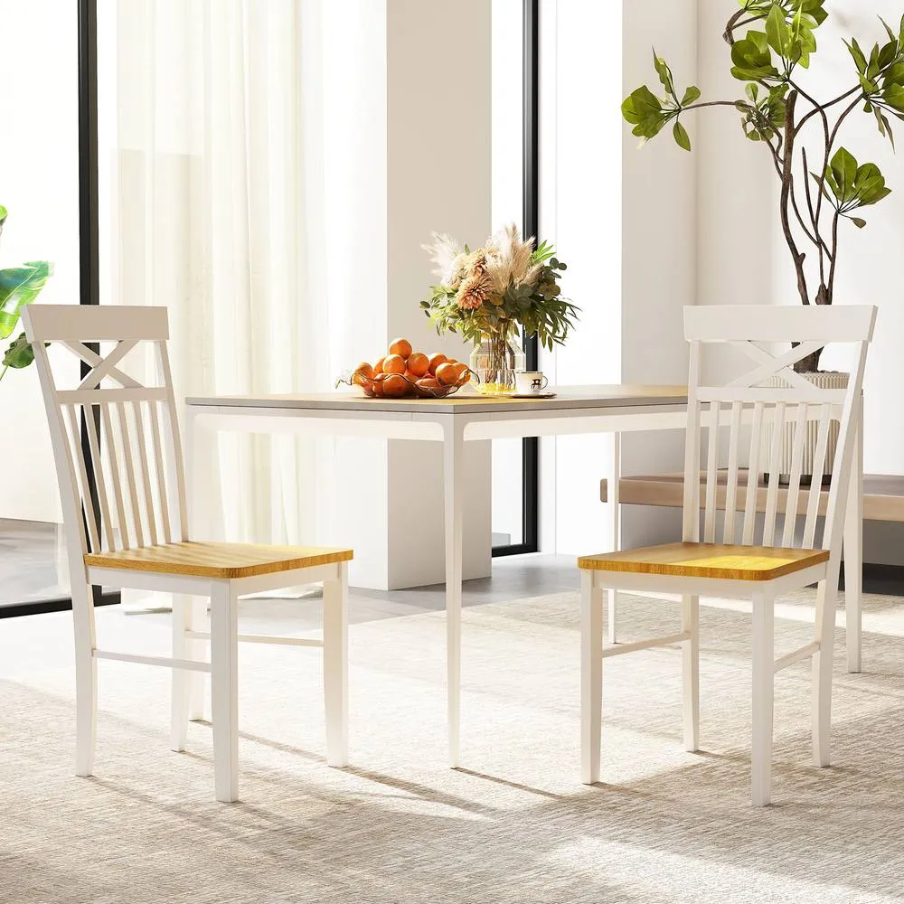 Costway Farmhouse Dining Chair Set of 2 Wooden Kitchen Chair in Natural 6