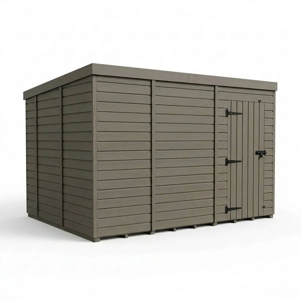 Buttercup Farm 13ft x 10ft Composite Pent Garden Shed Single Door No Windows in Grey