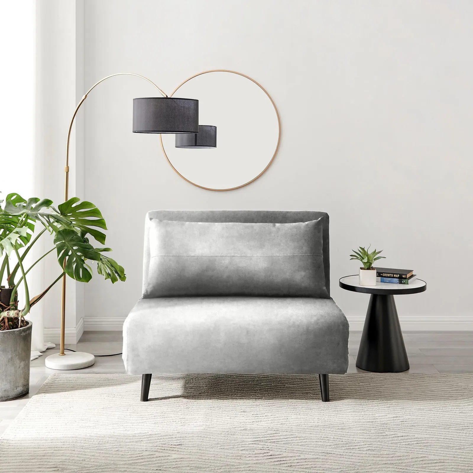 FurnitureboxUK Bobby Compact Futon Inspired Sofa Bed Upholstered In Soft Velvet in Grey 2