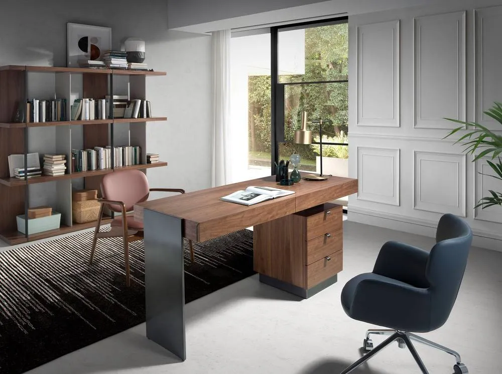 Angel Cerda Walnut Desk with Darkened Polished Steel Legs 5 in Brown 3