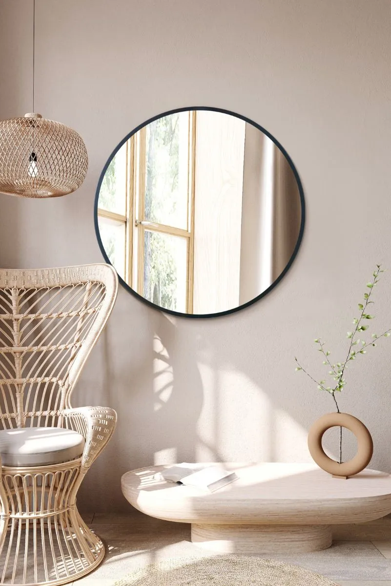 MirrorOutlet Black Edged Circular Modern Wall Mirror 31" (80CM) Diameter 4