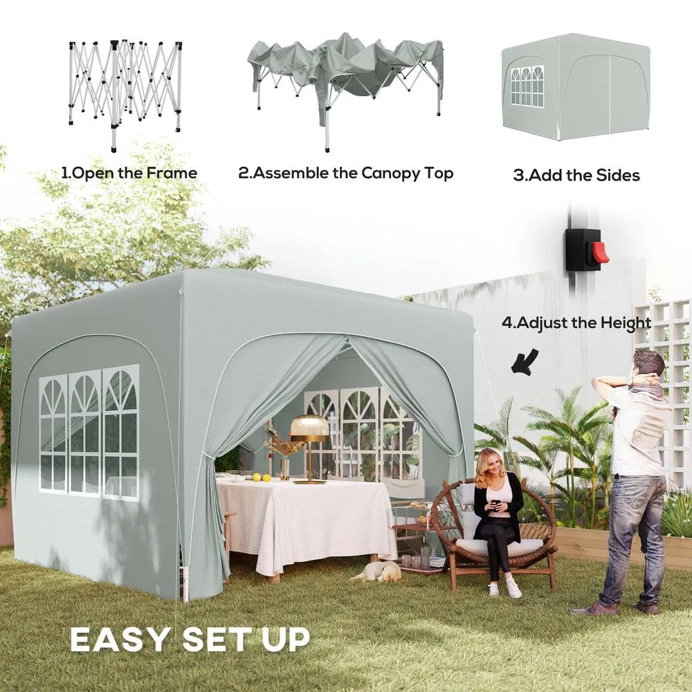 OUTSUNNY 3 x 3(m) UPF50+ Pop Up Gazebo with Sides & Carry Bag, Light Grey 4