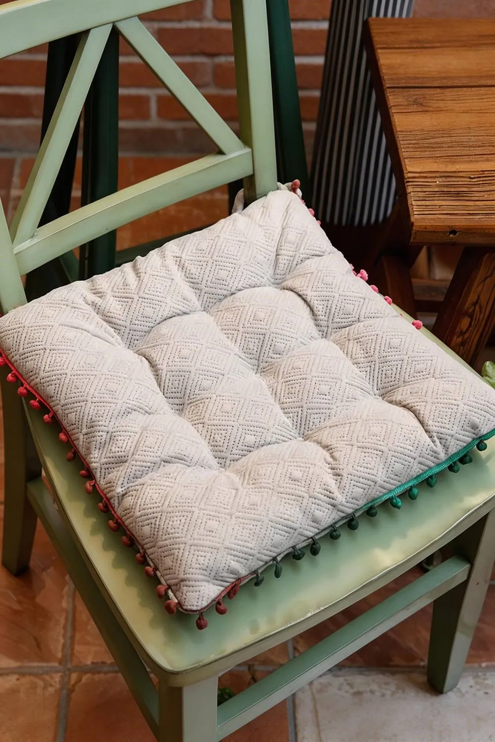 Living and Home Bohemian Style Tufted Square Chair Cushion with Tassels in Grey