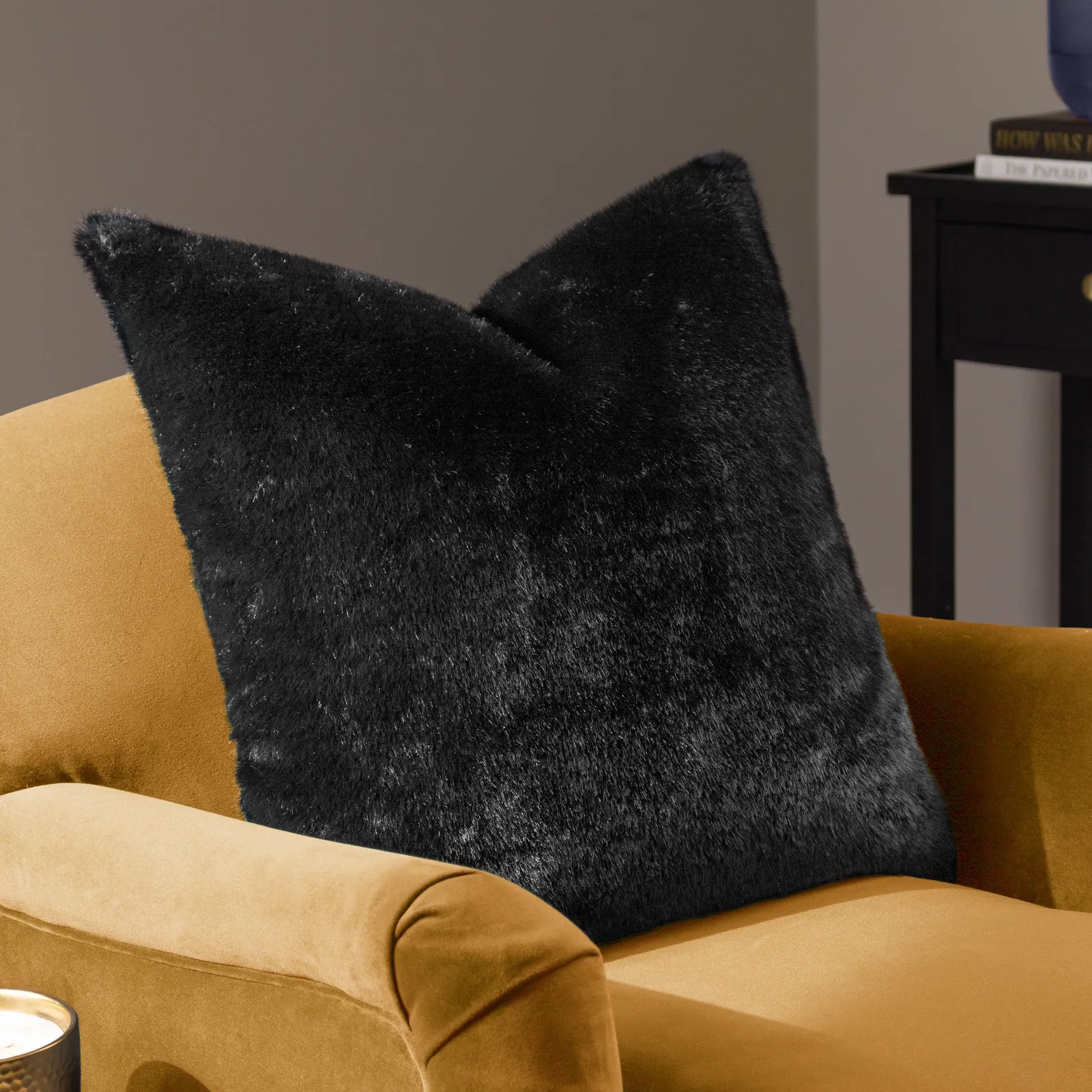 Paoletti Stanza Faux Fur Cushion in Jet Black 1