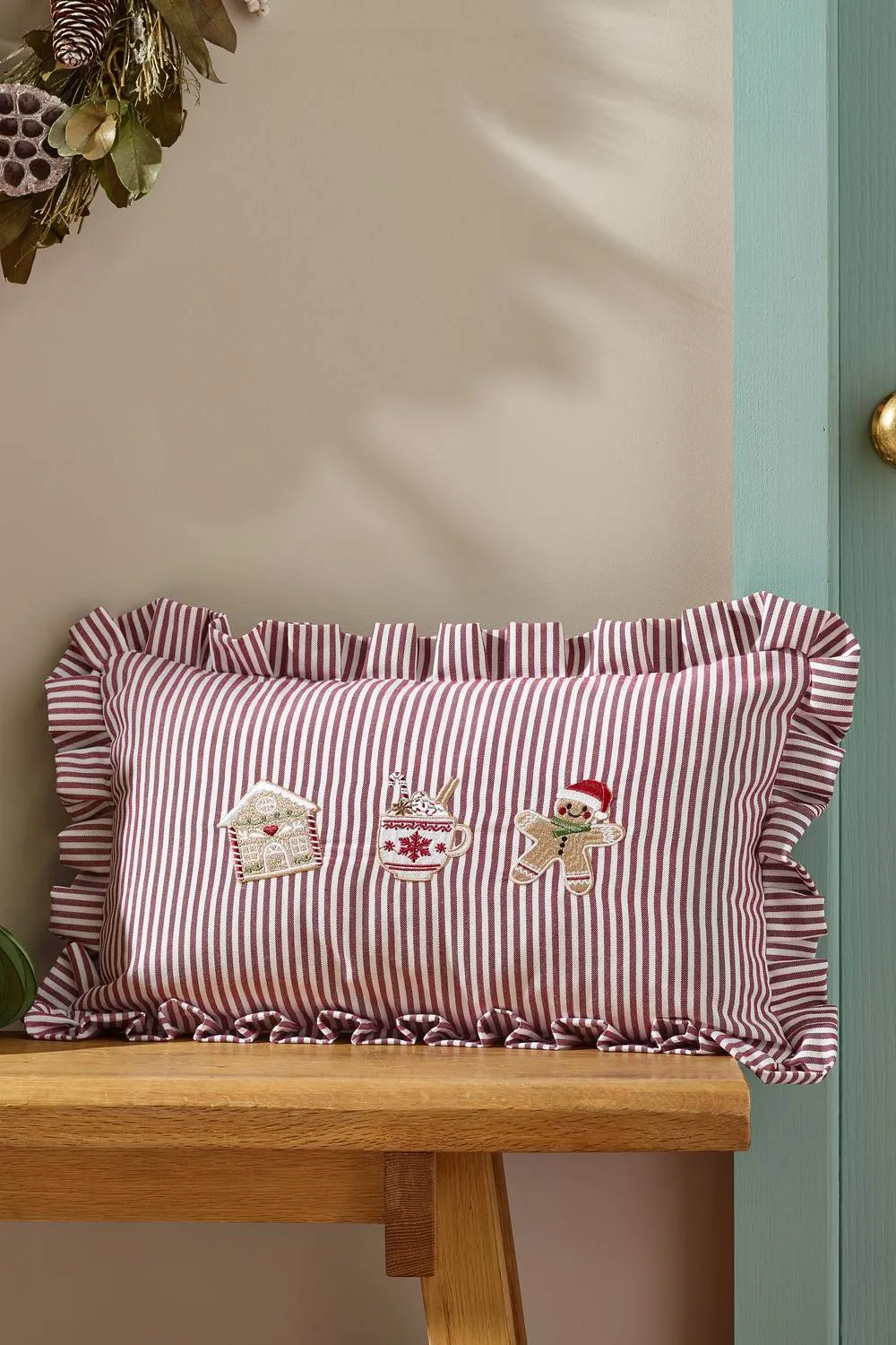 Catherine Lansfield 'Christmas Gingerbread Stripe' Cushion in Natural
