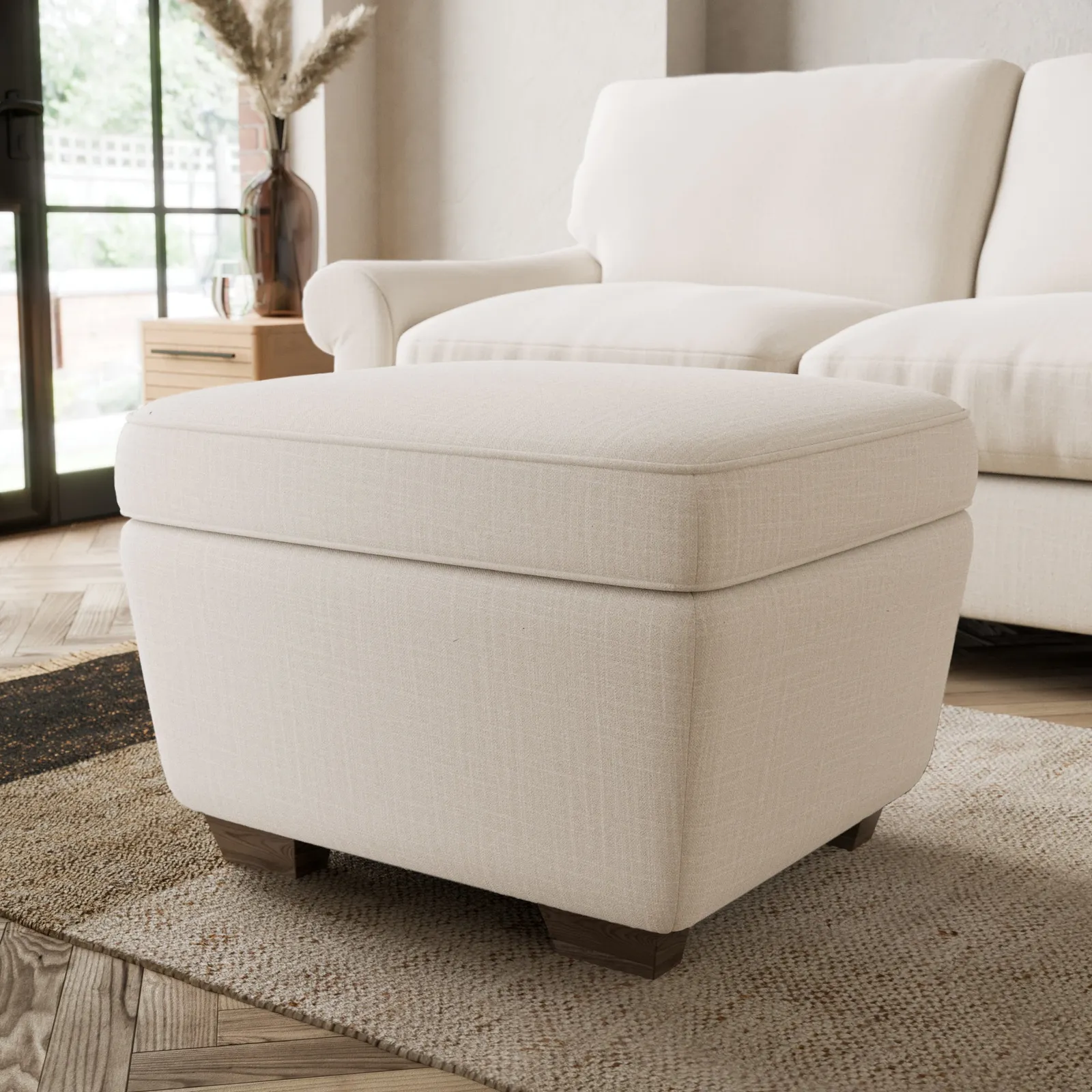 Arundel Slub Cotton Blend Footstool Slub Cotton Sandstone
