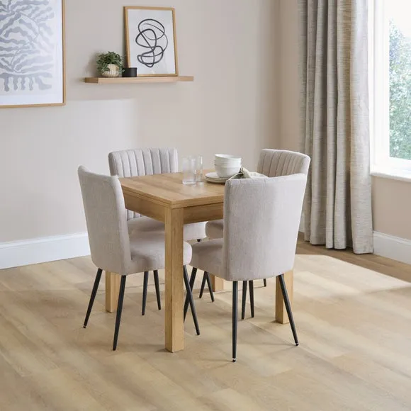 Fulton4-6 Seater Fliptop Oak Effect Dining Table with 4 Taylor Natural Dining Chairs