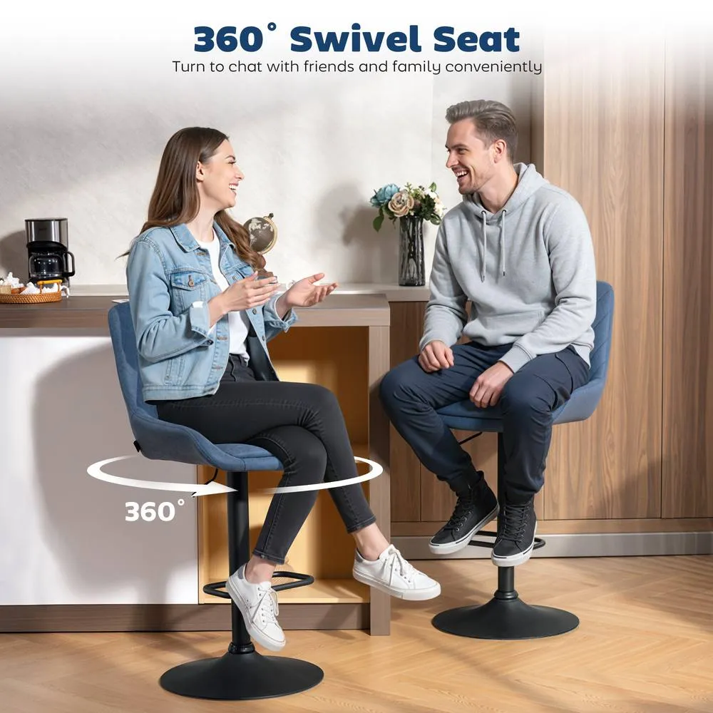 HOMCOM PU Leather Padded Bar Stools Set of 2 with Metal Base, Dark Blue 6