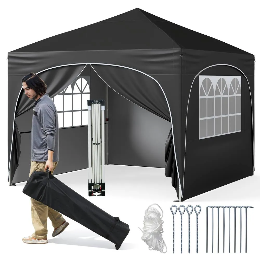 Costway 300x300cm Pop up Canopy Tent Portable Foldable Beach Sun Shelter in Black
