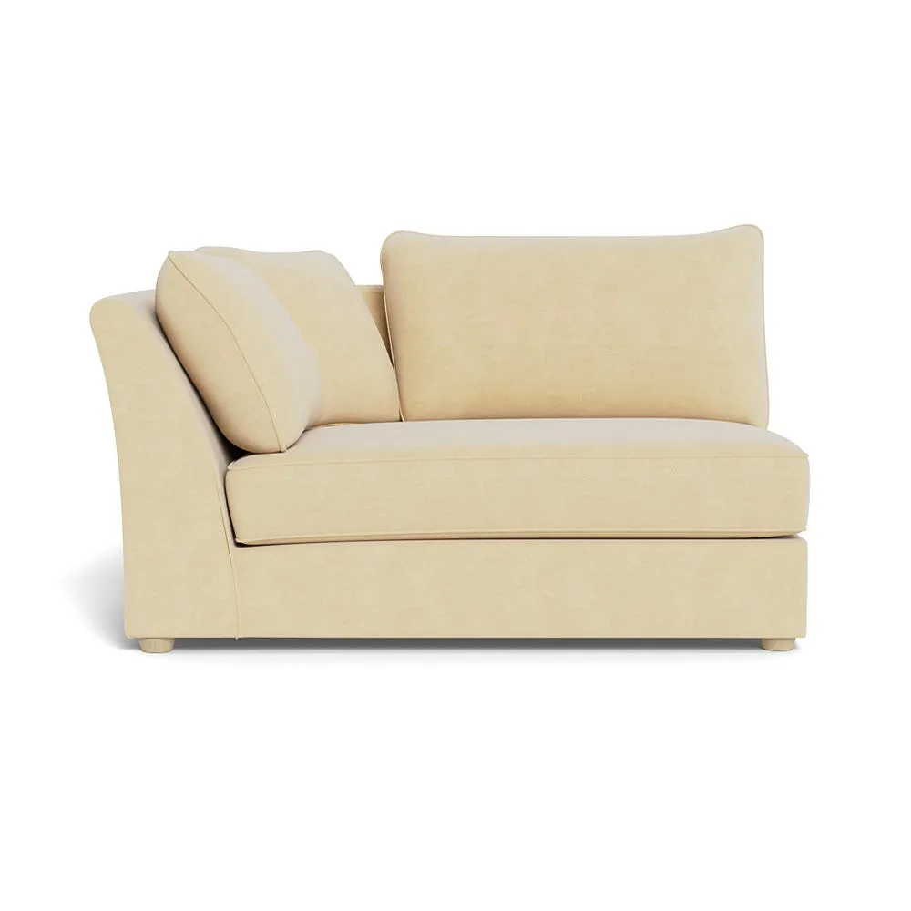 Heal's Tailor Large Curved Left Hand Facing Corner Unit Smart Luxe Velvet Biscuit Natural Feet