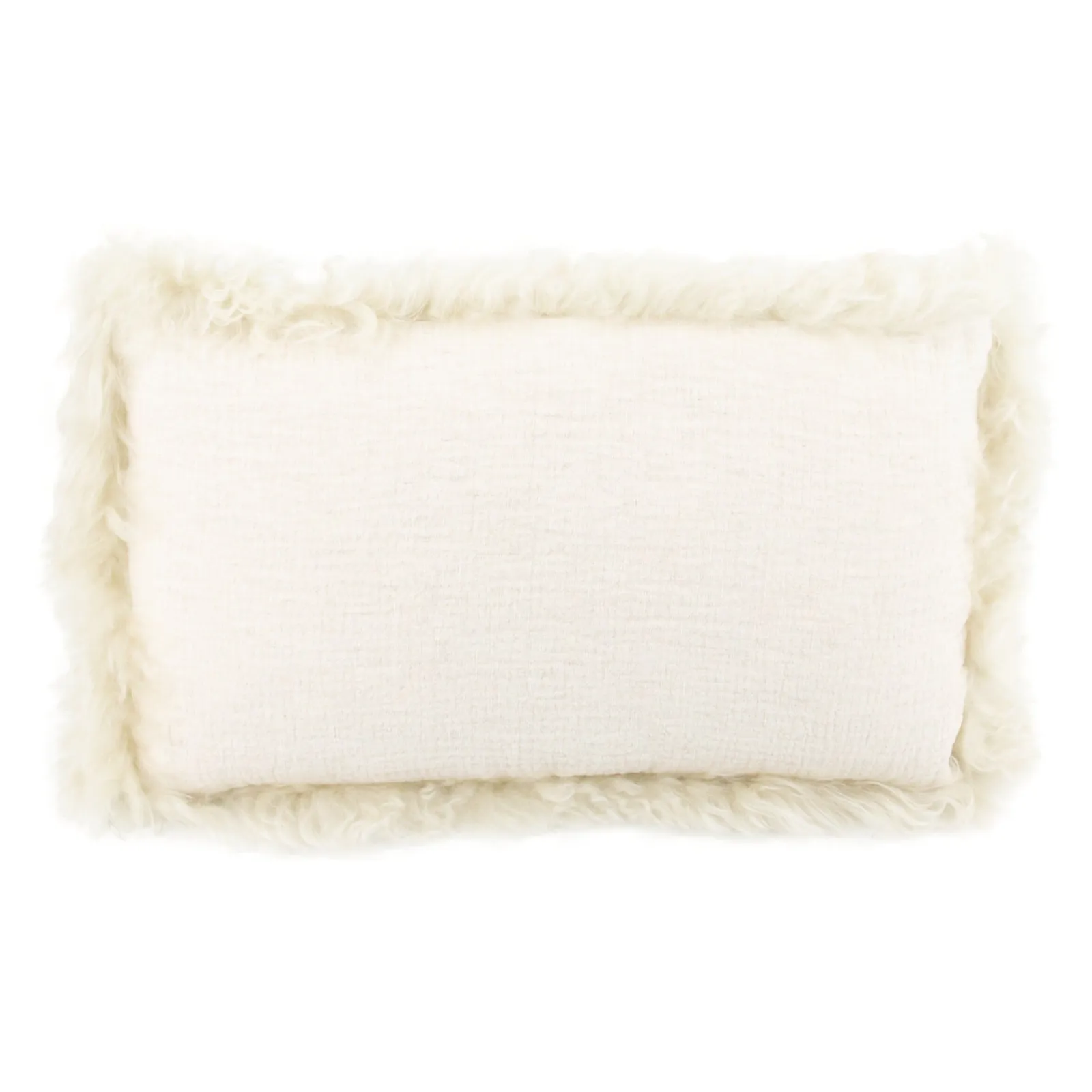 Native Natural Beige Linen Cushion Sheepskin Trim 45x45cm in Cream