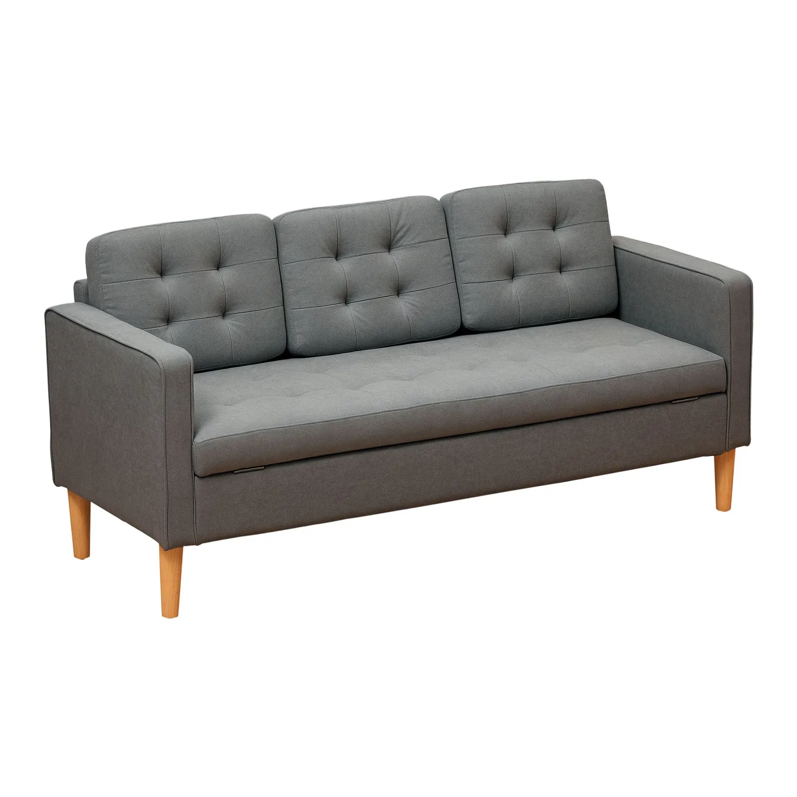 HOMCOM 3 Seater Sofa Button Tufted Fabric Couch Hidden Storage Rubberwood in Grey 2