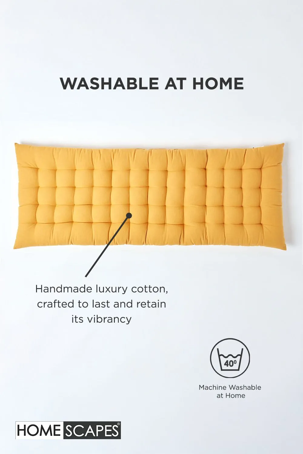 Homescapes Garden Bench Cushion Luxury 2 Seater Cotton Indoor Outdoor Pad, 108 x 42cm in Mustard 6