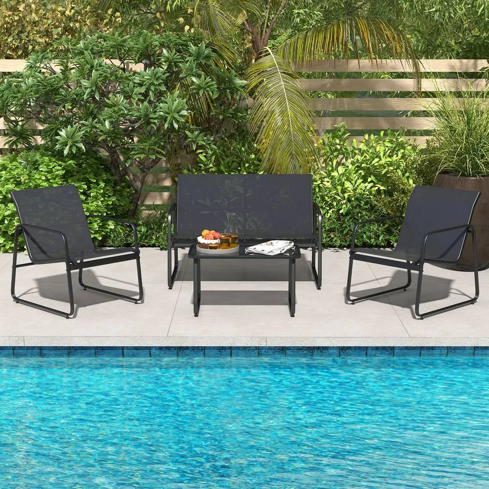 Costway 4PCS Garden Furniture Set Patio Conversation Set w/Loveseat & 2 Chairs in Black 5