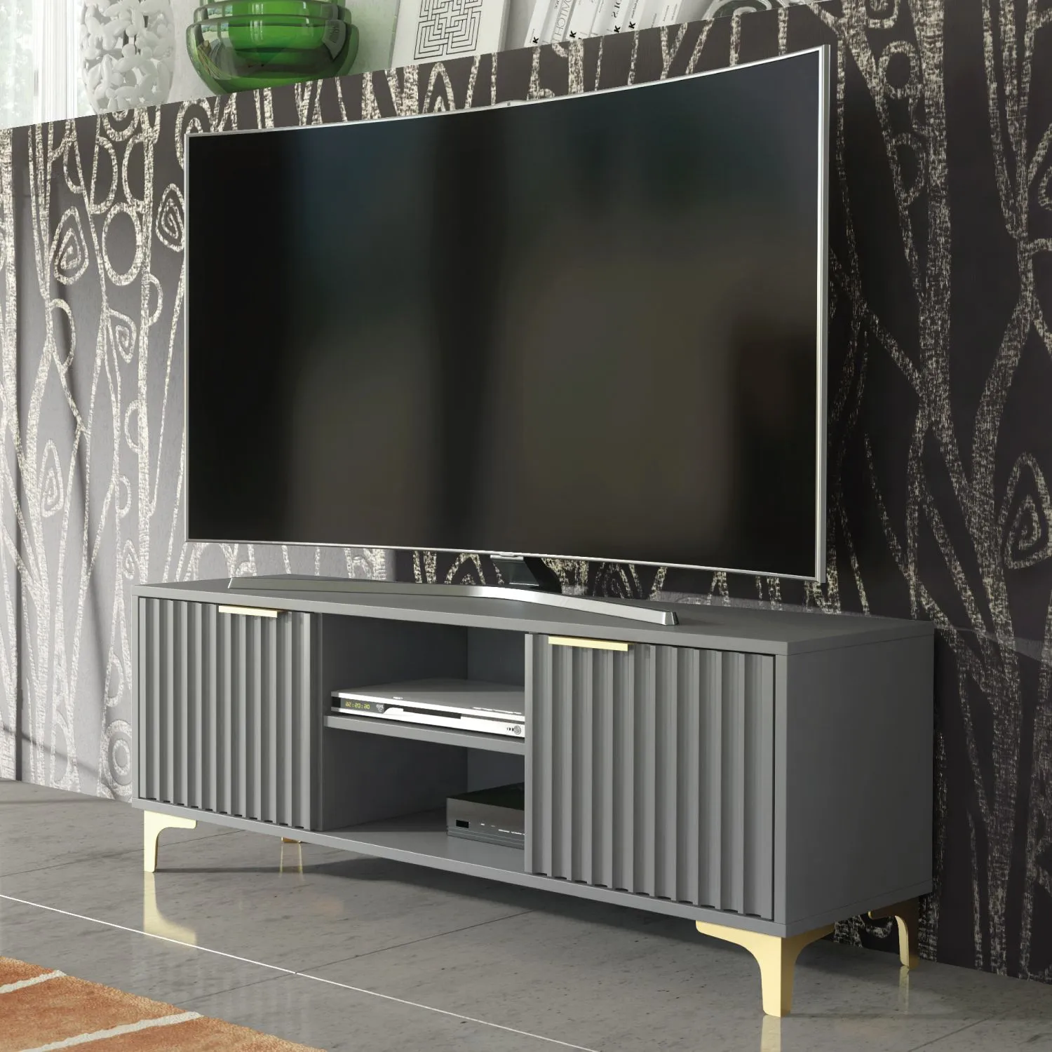 Creative Furniture Tide Crest TV Unit Gold 120cm - Modern Fluted Design in Grey or White in Dark Grey 5
