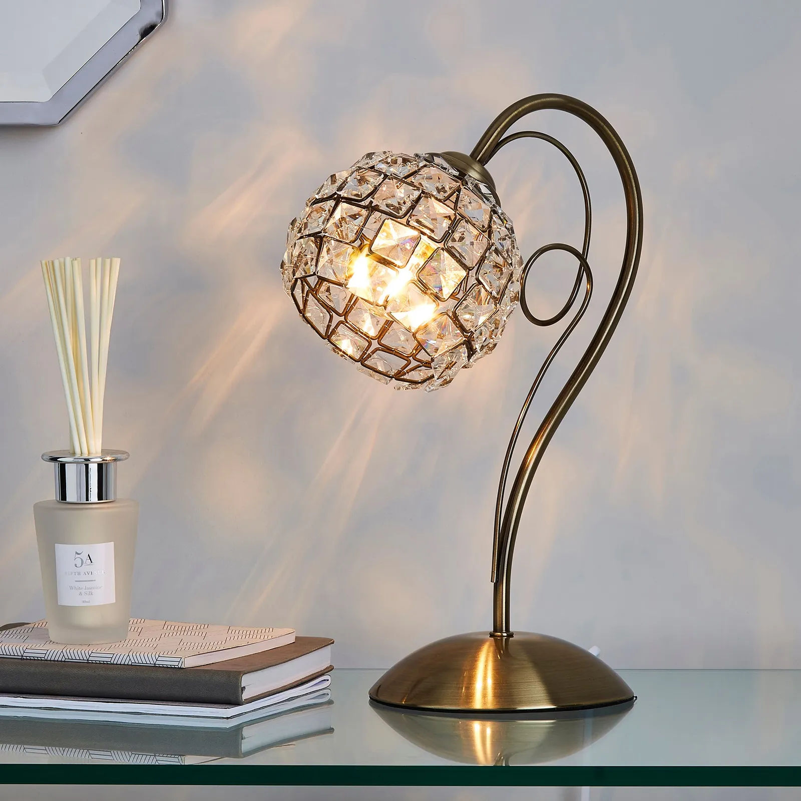 Bergen Crystal Antique Brass Table Lamp Antique Brass