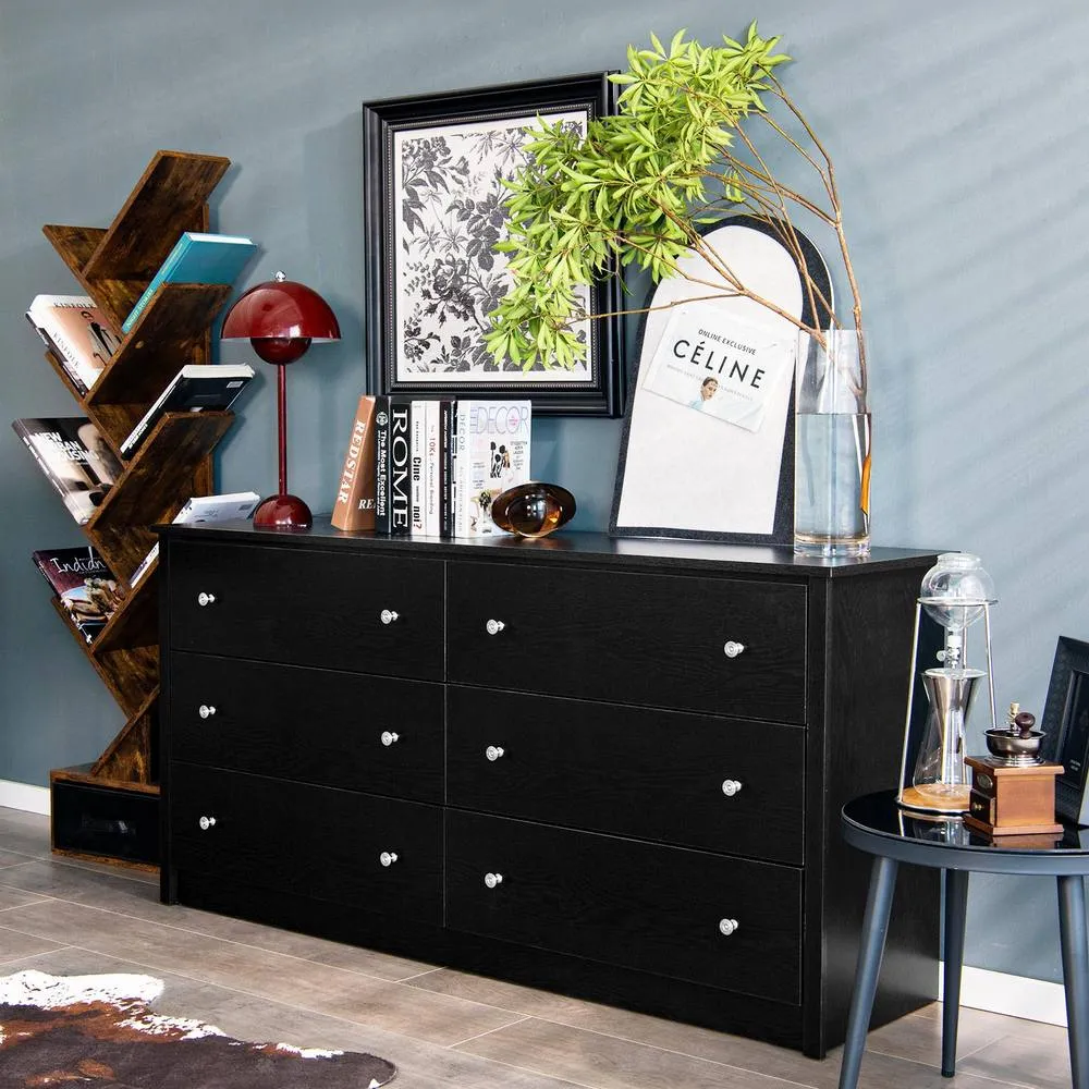 Costway Freestanding Storage Cabinet Modern Floor Cabinet with 6 Drawers in Black 4