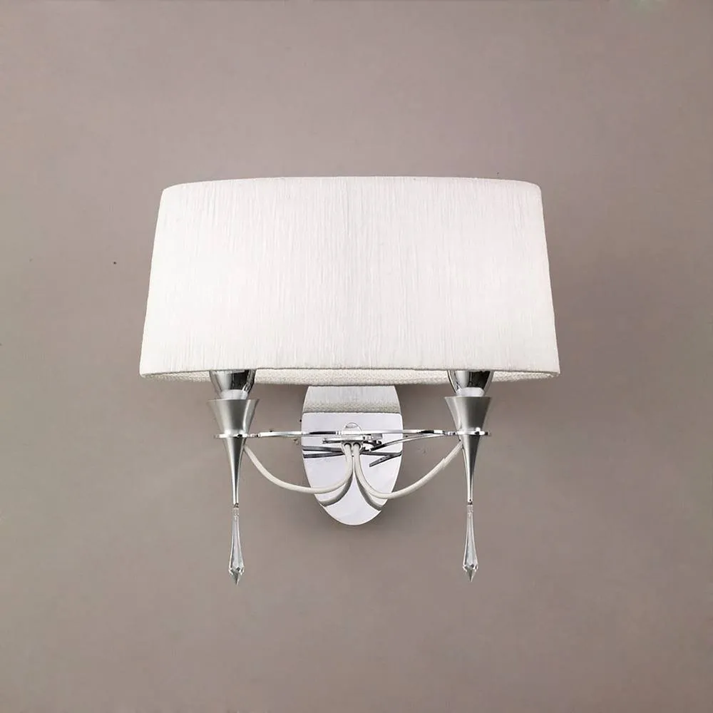 Netlighting Lucca Wall Lamp Switched 2 Light E27 Chrome White Shade & Crystal 2