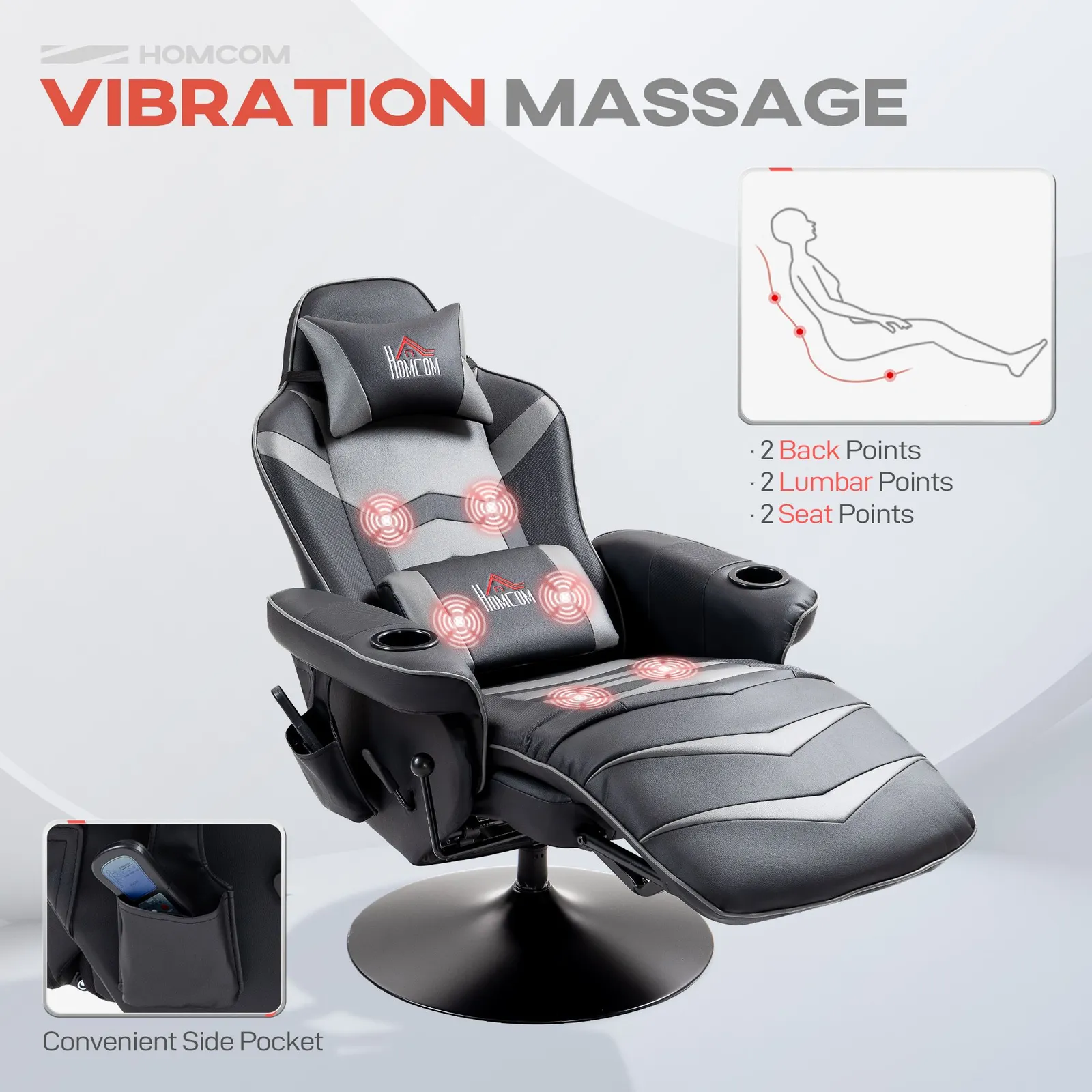 HOMCOM Massage Recliner Chair with Remote, PU Leather Recliner Armchair Grey 4