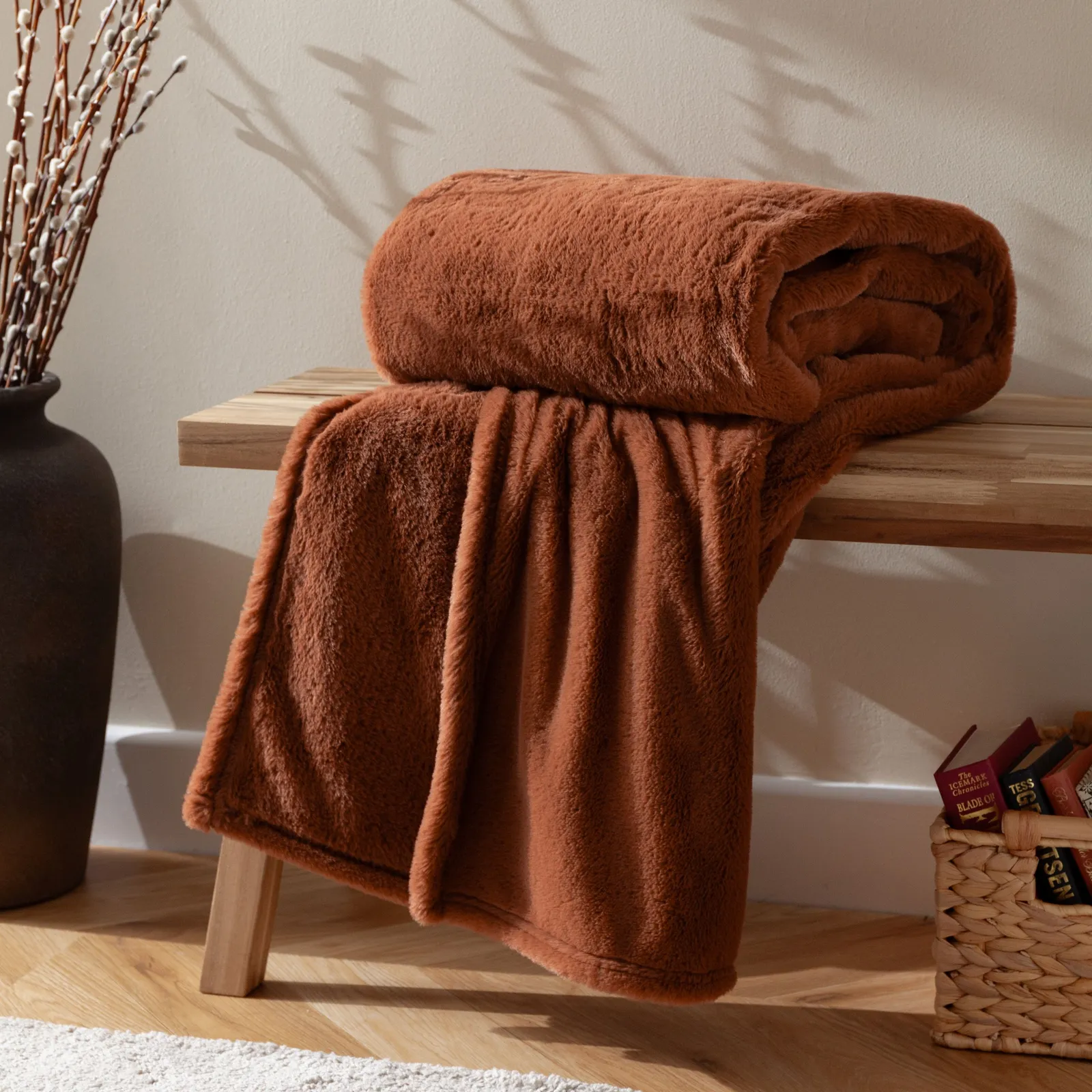 Furn Kallu Reversible Faux-Fur Throw in Orange
