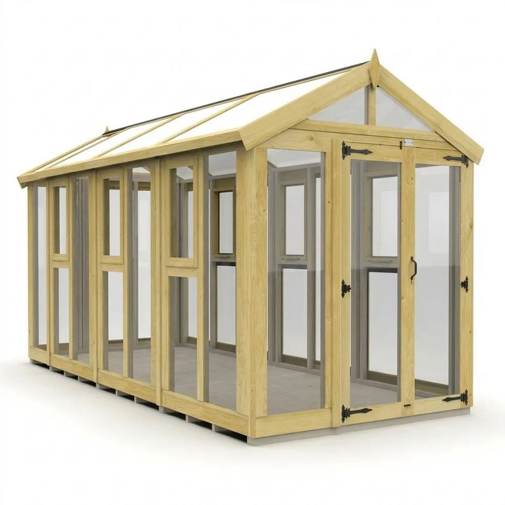 Buttercup Farm 6ft x 14ft Apex Glass Greenhouse - Pressure Treated Timber in Natural