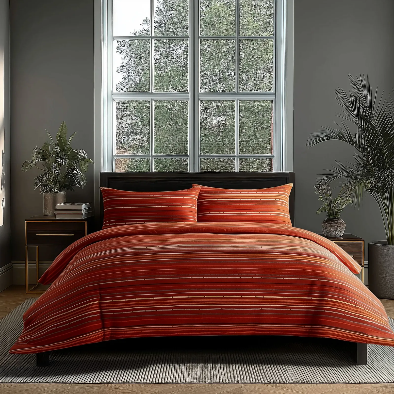 Snug City Duvet Cover & Pillowcase Set Blue Red Stripe Design Polycotton Linen