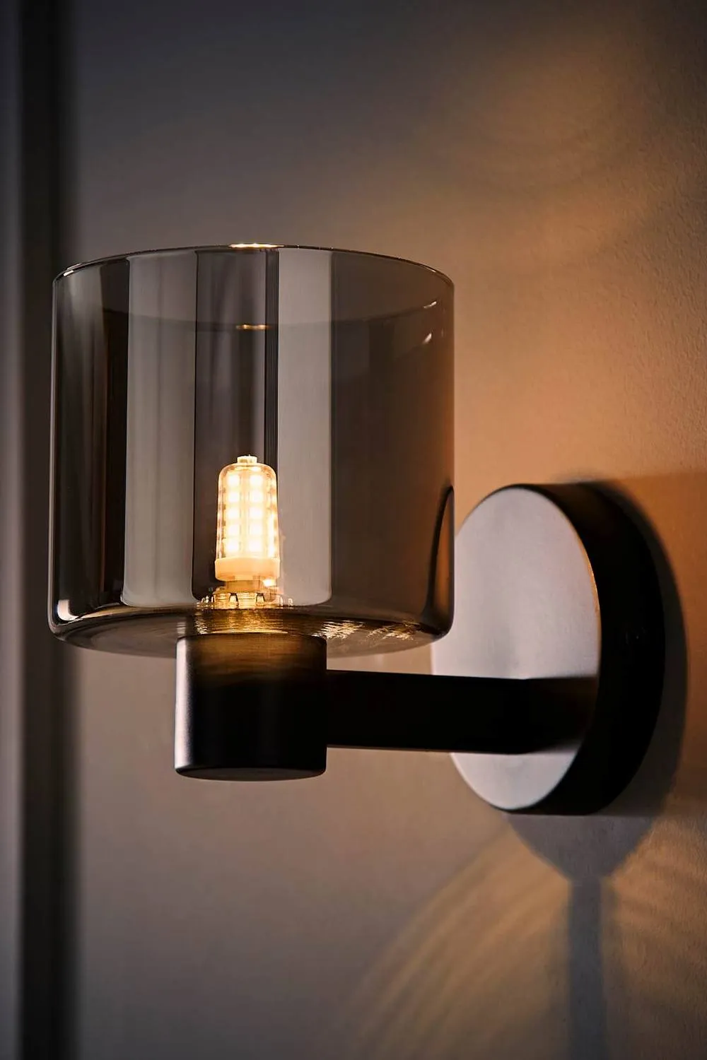 ValueLights Demi Smoked Glass Cup Wall Light in Black 2