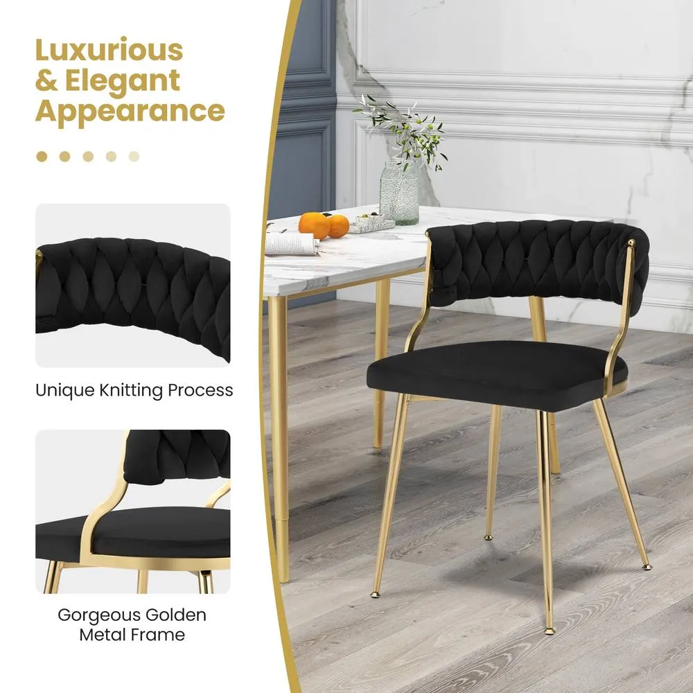 Costway 2PCS Dining Chairs Upholstered Armless Velvet Accent Chair Woven Back in Black 6