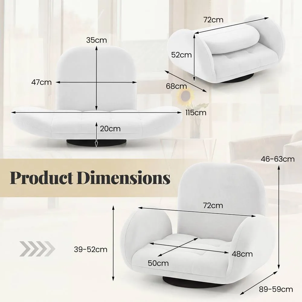 Costway Swivel Floor Chair Folding Gaming Chair w/Adjustable Backrest&Armrests in White 2