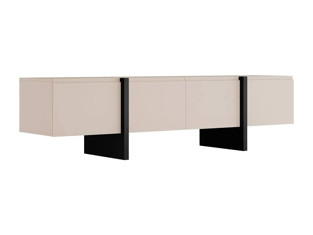 Vente-unique TV Stand With 4 MDF Doors - Beige & Black - LUVONIA 6