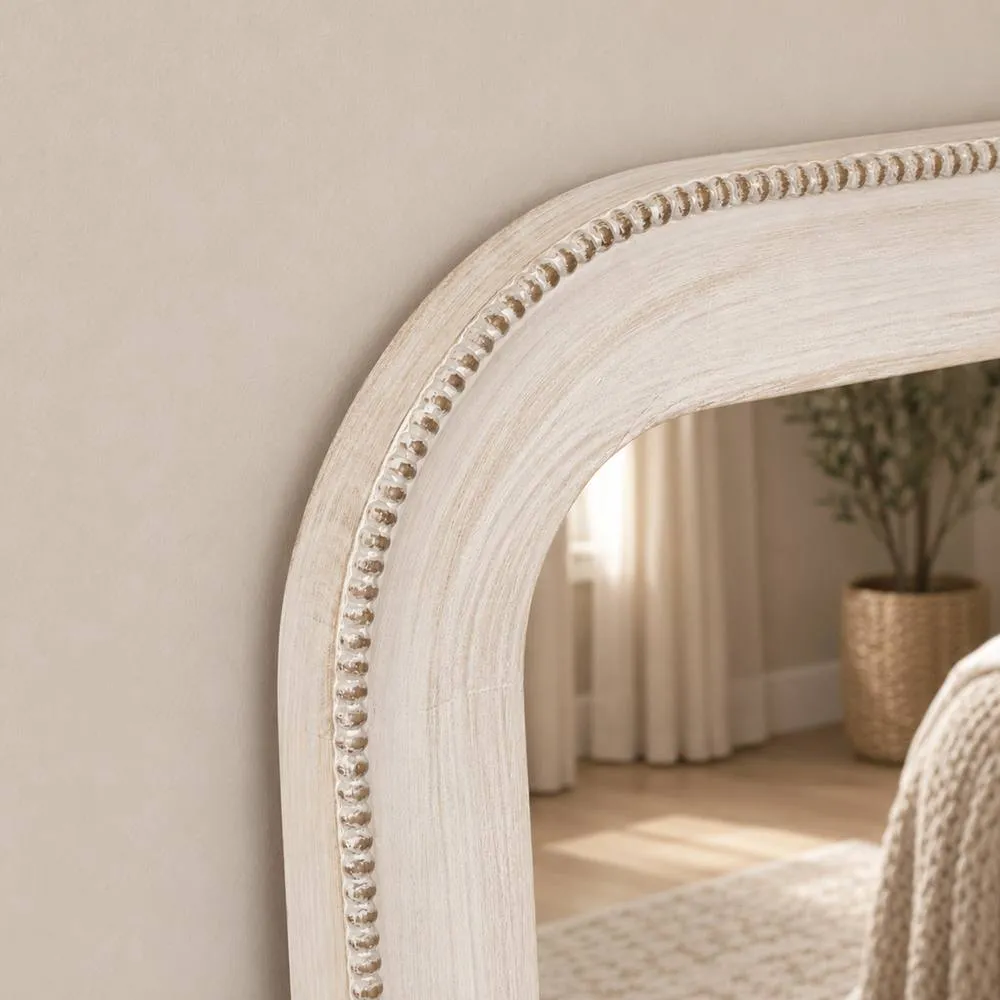 Melody Maison Elegant White Washed Beaded Full Length Wall Mirror - 142cm X 50cm 2