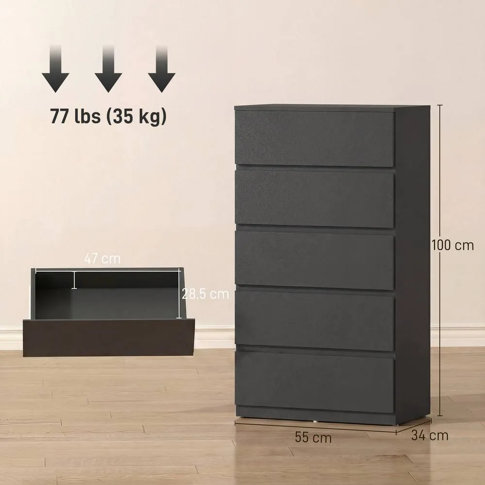 HOMCOM Bedroom Chest of Drawers, 5 Drawers Dresser, Drawer Unit in Black 3