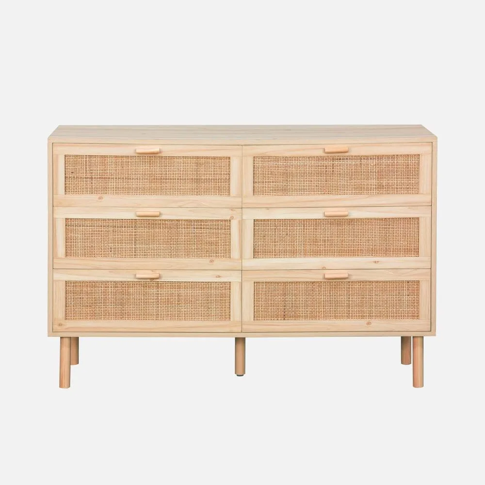 sweeek 6-drawer Chest With Cane & Wooden Effect in Beige 2