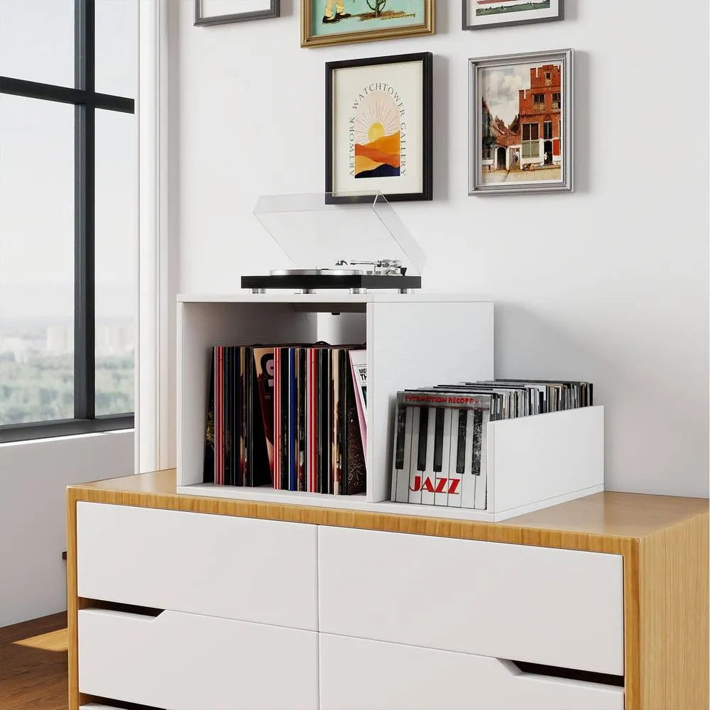 Costway Modern End Table Record Player Stand - White 5