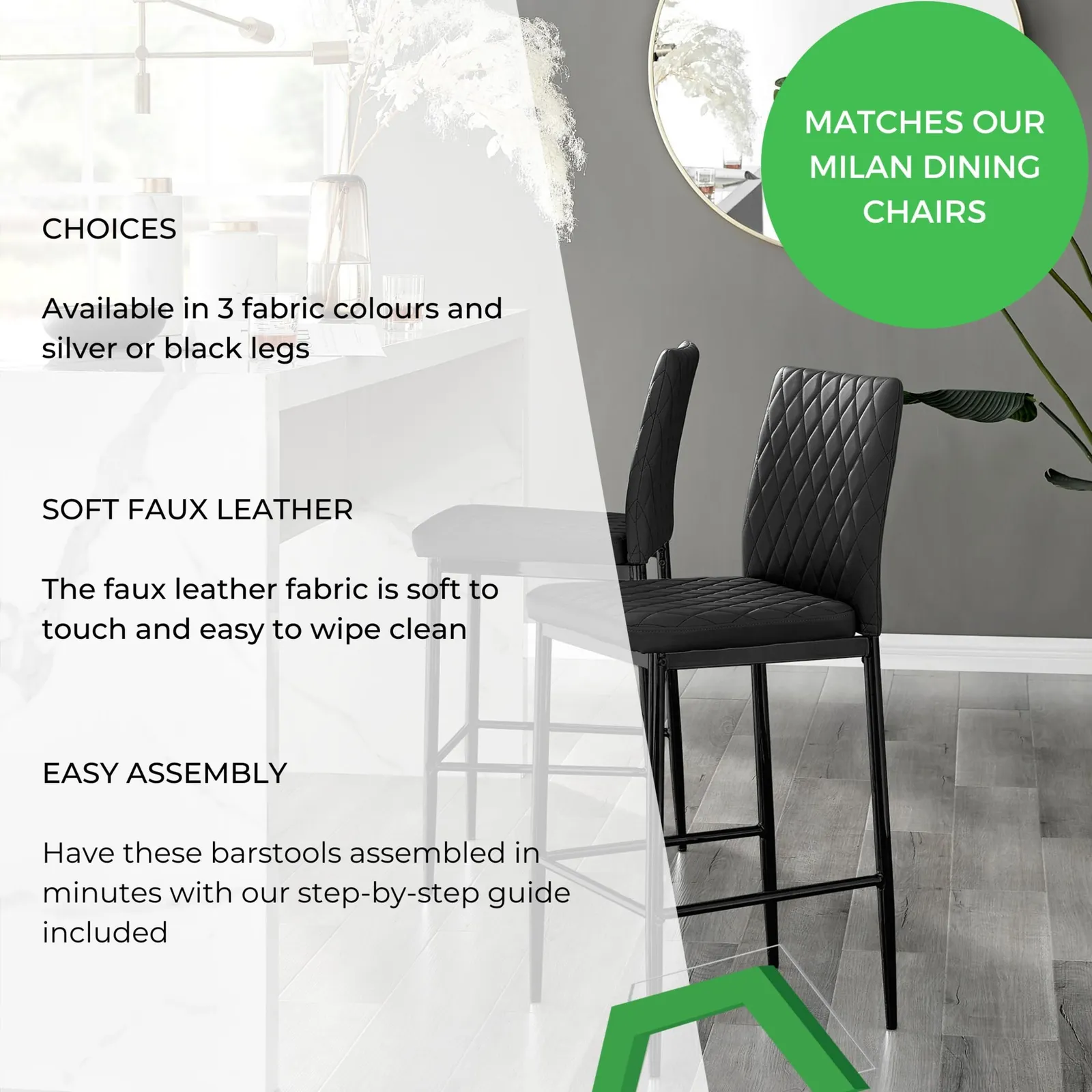 FurnitureboxUK Set of 2 Milan Hatched Faux Leather Padded Counter Stools With Silver Chrome Metal Legs in Black 6
