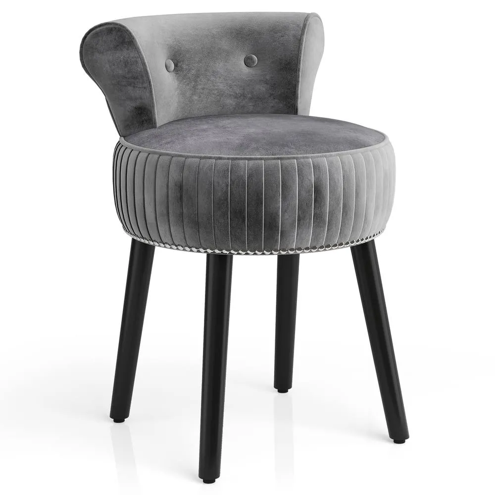 Costway Velvet Vanity Stool w/Tufted Back Upholstered Vanity Makeup Chair in Grey