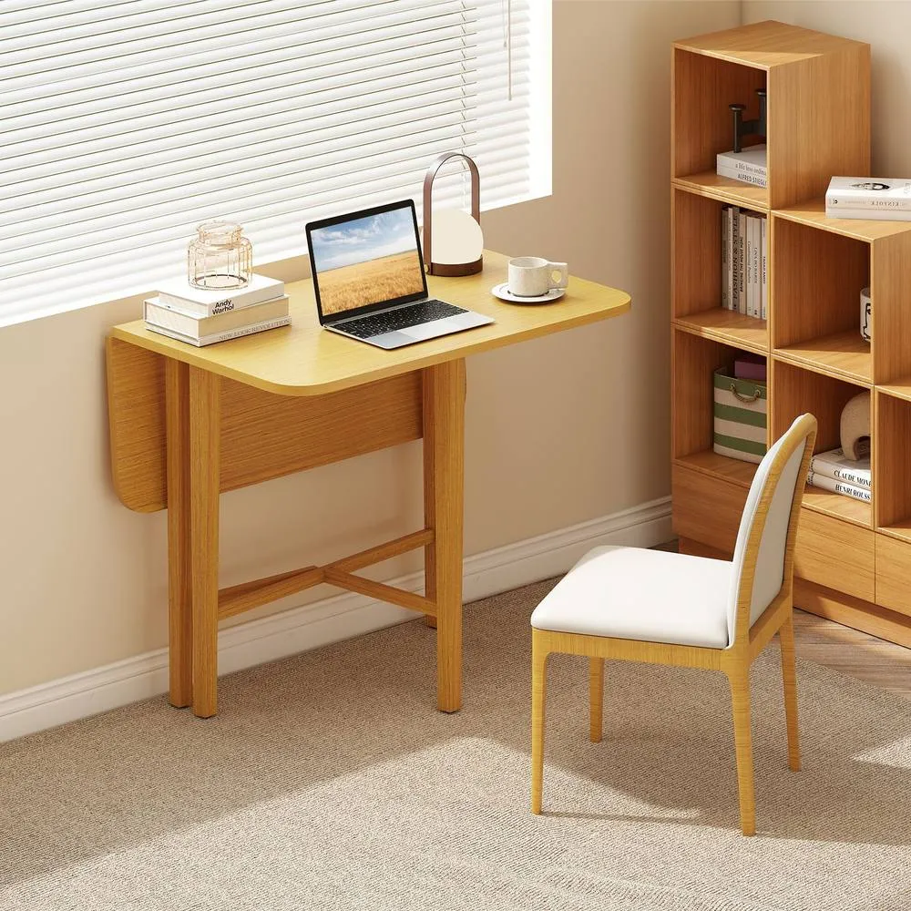 Costway Extendable Dining Table Drop Leaf Kitchen Table in Natural 3