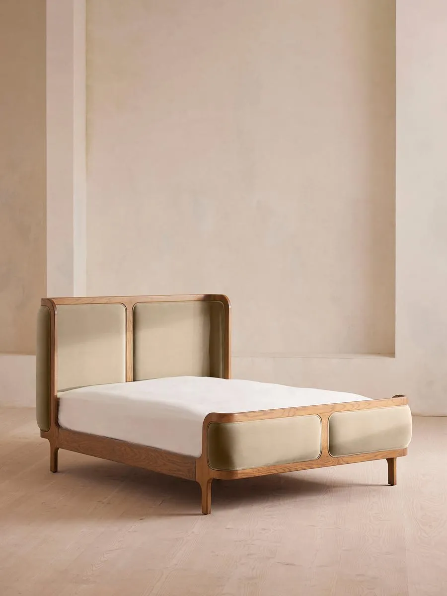 Belsa Bed, Light Wood, Super King, Velvet, Oyster