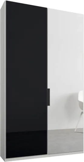 Caren 2 door 100cm Hinged Wardrobe, White Frame, Basalt Grey Glass and Mirror Doors