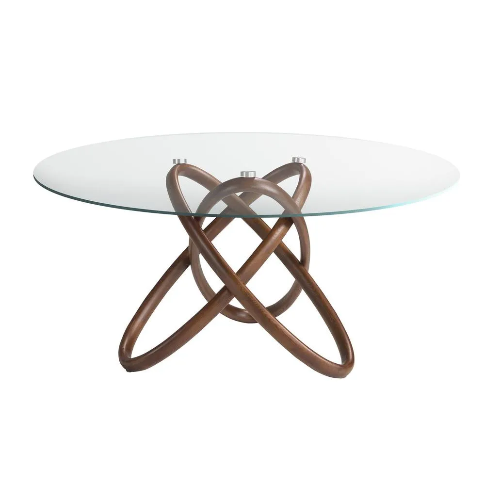 Angel Cerda Round Tempered Glass Dining Table with Walnut 150 cm in Brown