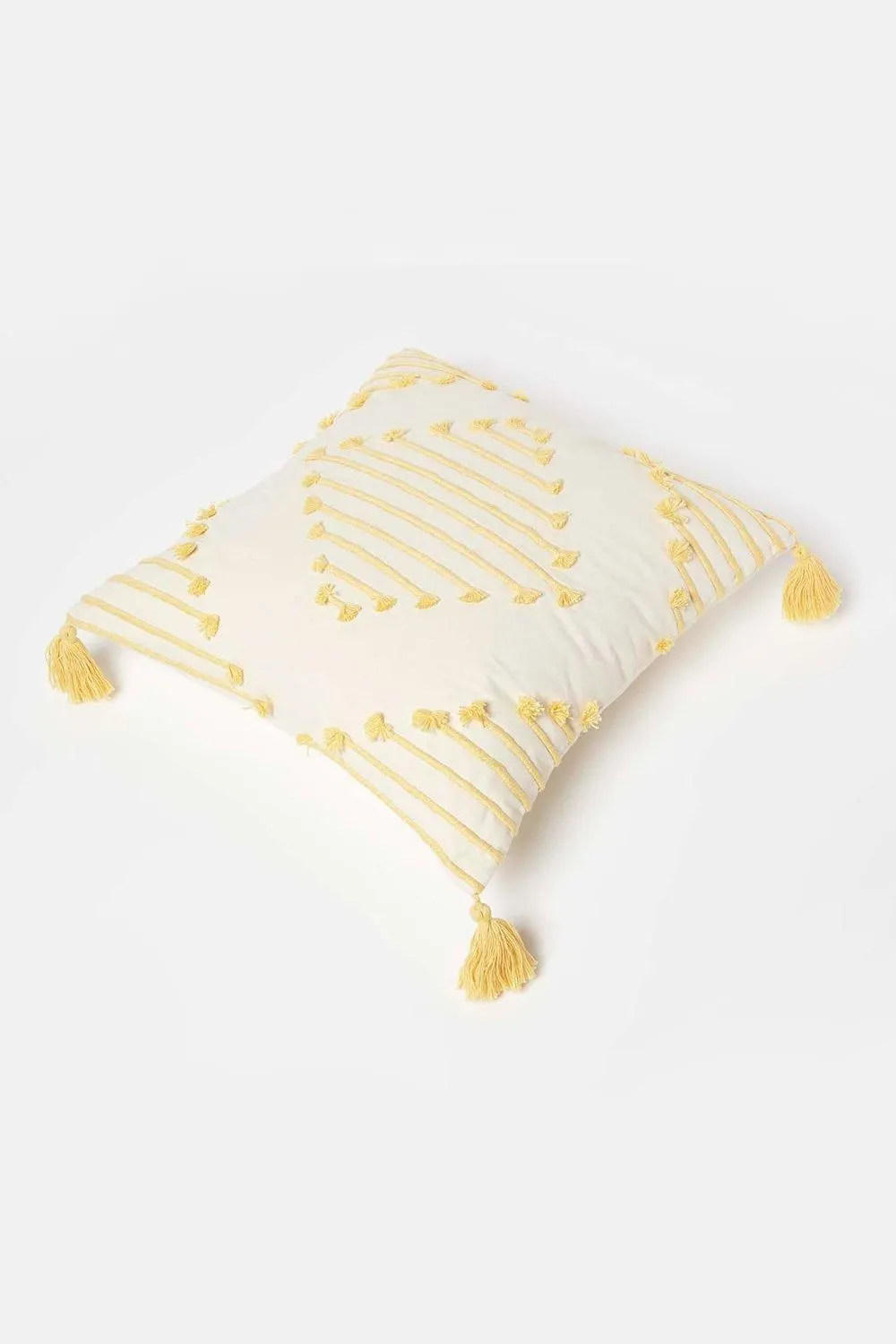 Homescapes Yellow Geometric Tassel Cotton Cushion 5