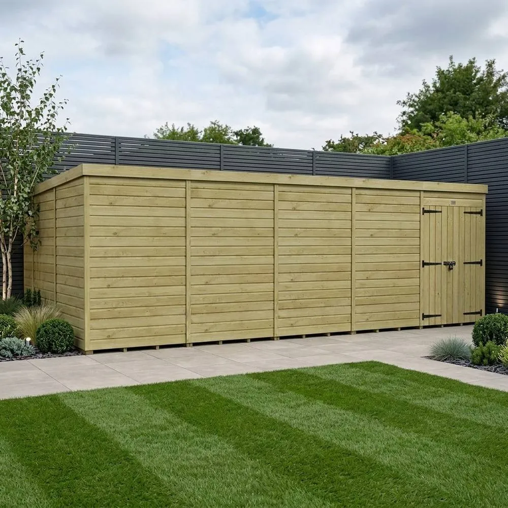 Buttercup Farm 20ft x 9ft Pent Garden Shed Double Door No Windows - Timber in Brown 2