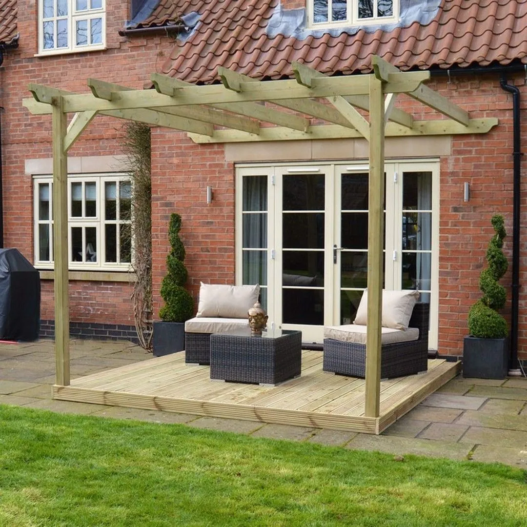 Rutland County Garden Furniture Ltd Wall Mounted Garden Pergola & Decking Kit, L480 x W480 cm, Brown in Green 6
