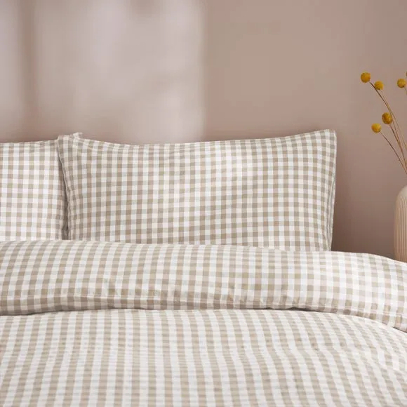 Portloe Woven Gingham 100% Cotton Duvet Cover & Pillowcase Set 4