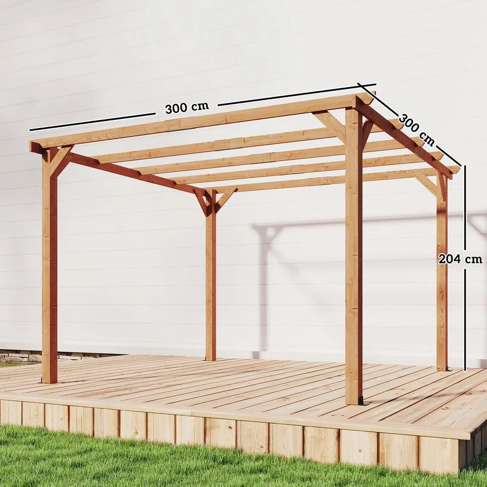 OUTSUNNY 3x3 m Garden Wooden Pergola Gazebo Grape Trellis, Maple Wood-effect in Natural 3
