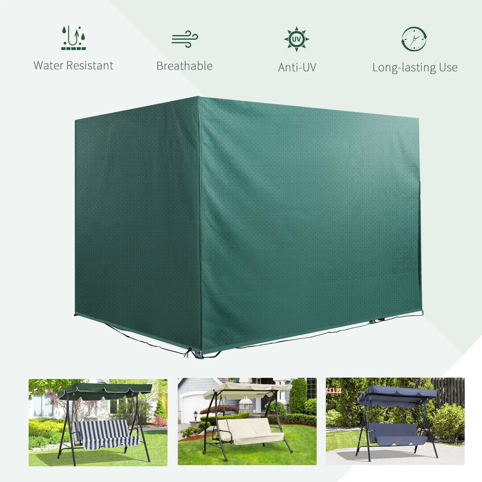 OUTSUNNY Patio Swing Chair Cover Garden Furniture Protector 215x155x150cm in Dark Green 4