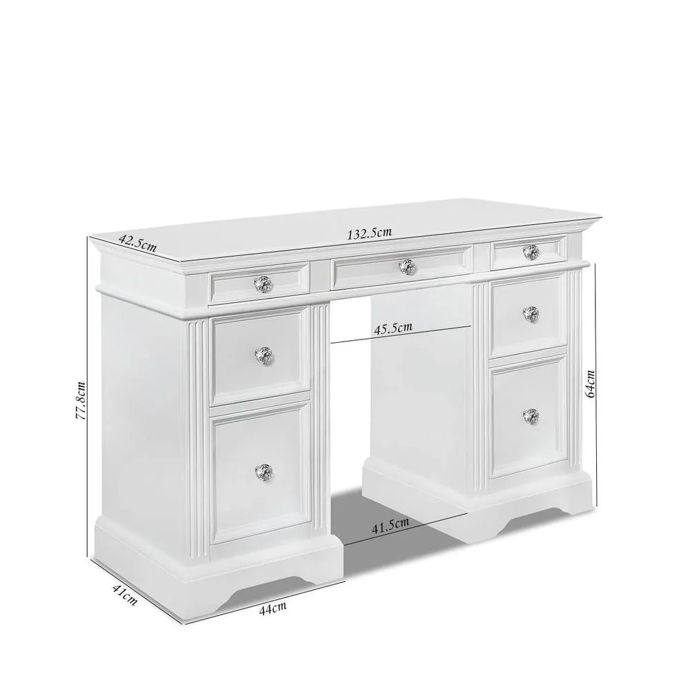 Statement Furniture Gainsborough Dressing Table with 7 Drawers & Crystal Handles in White 3