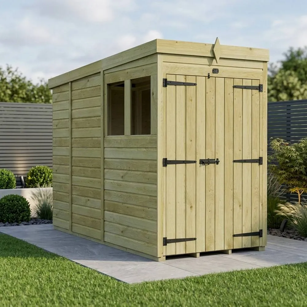 Buttercup Farm 4ft x 9ft Pent Garden Shed Double Door With Windows - Timber in Brown 2
